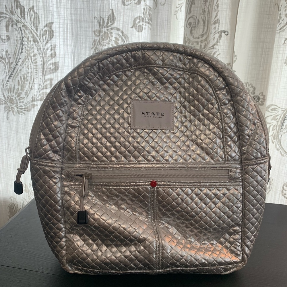State Silver Small Quilted Backpack - image 3